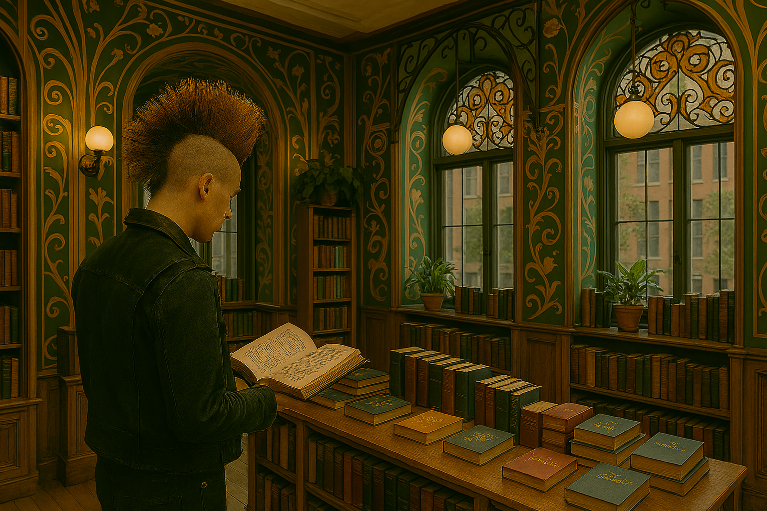 A punk themes customer browses books
