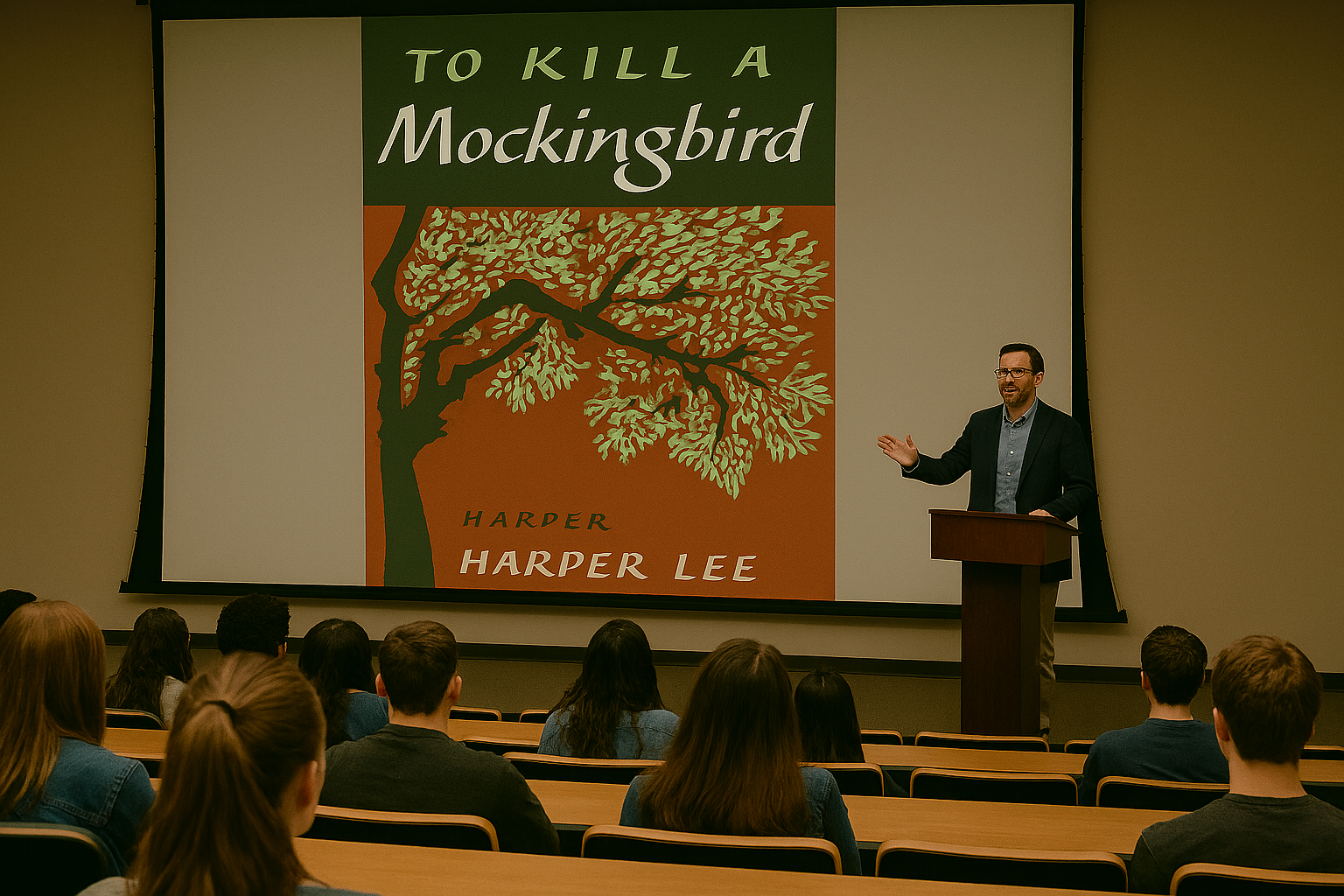 A Lecturer presents on a text