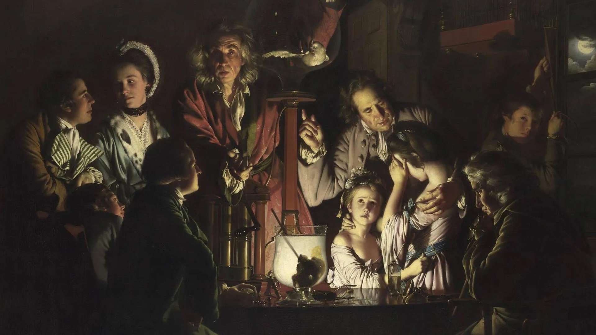 An early scientist presents an experiment to the audience amazement