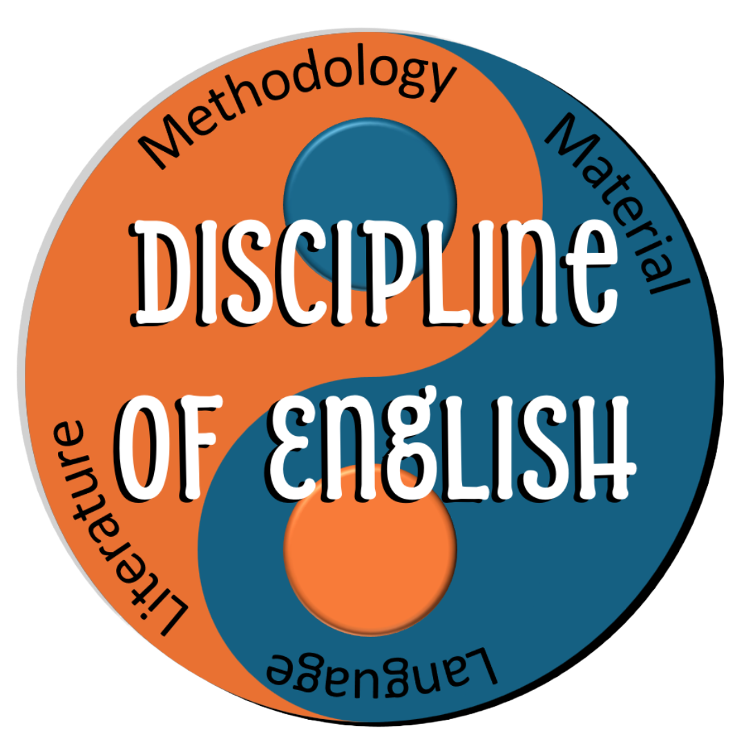 The site logo: Discipline of English; using the ying and yang icon to indicate the blending of knowledge