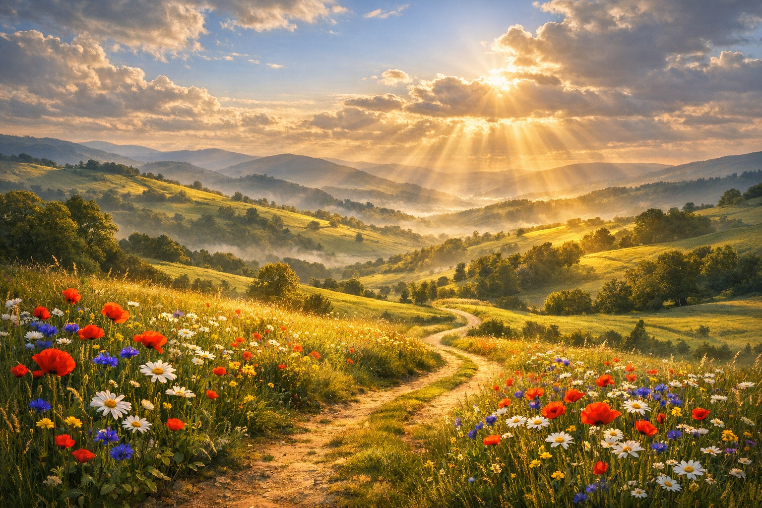 An almost hyper real, fantastical rural landscape