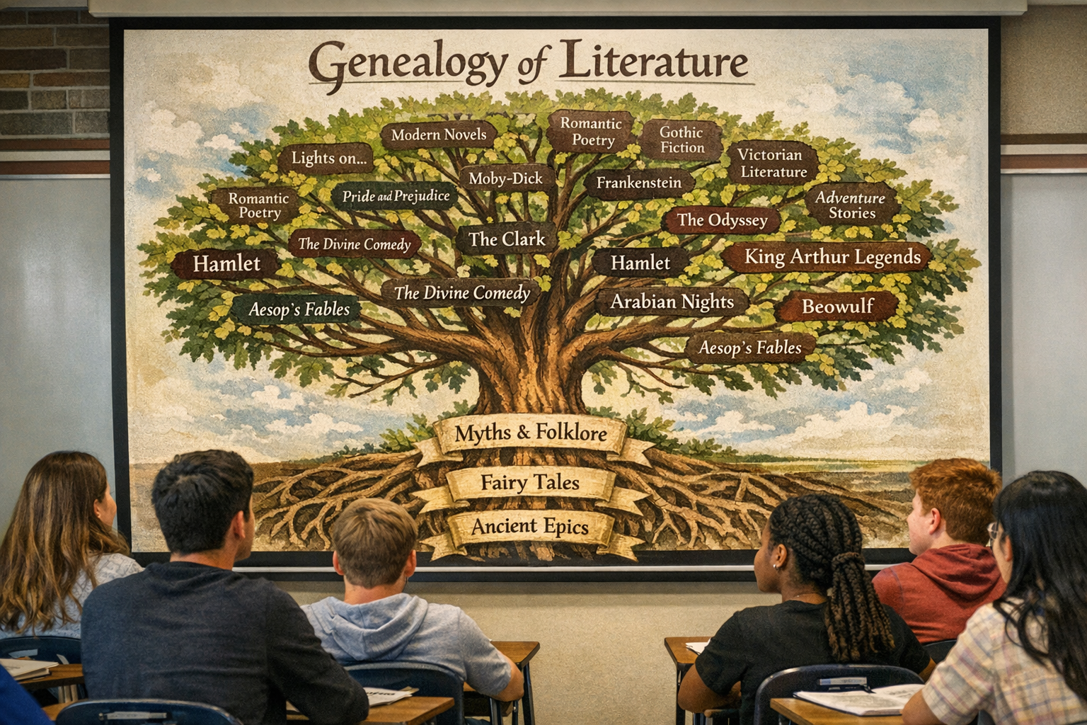 Imagining a taxonomic 'tree' depicting the genalogy of literary texts and their relationships